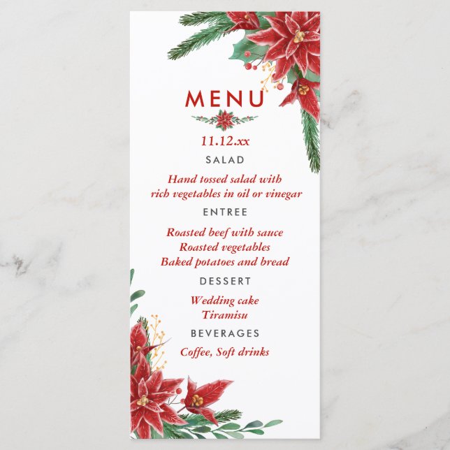 Menu de mariage de Noël au poinsettia rouge (Devant)