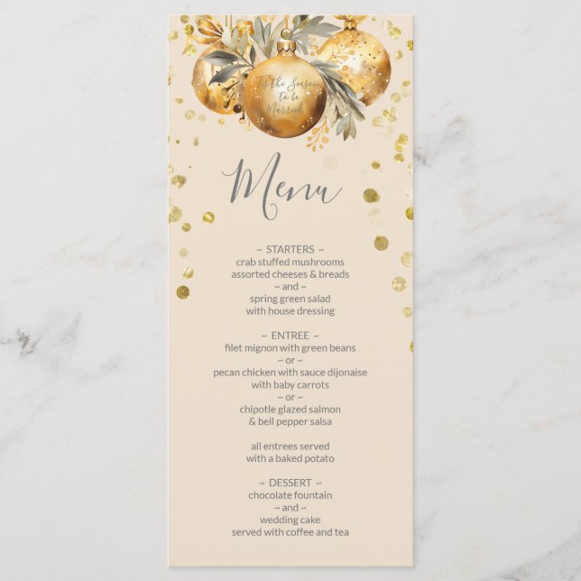 Menu de mariage de Noël beige doré (Devant)