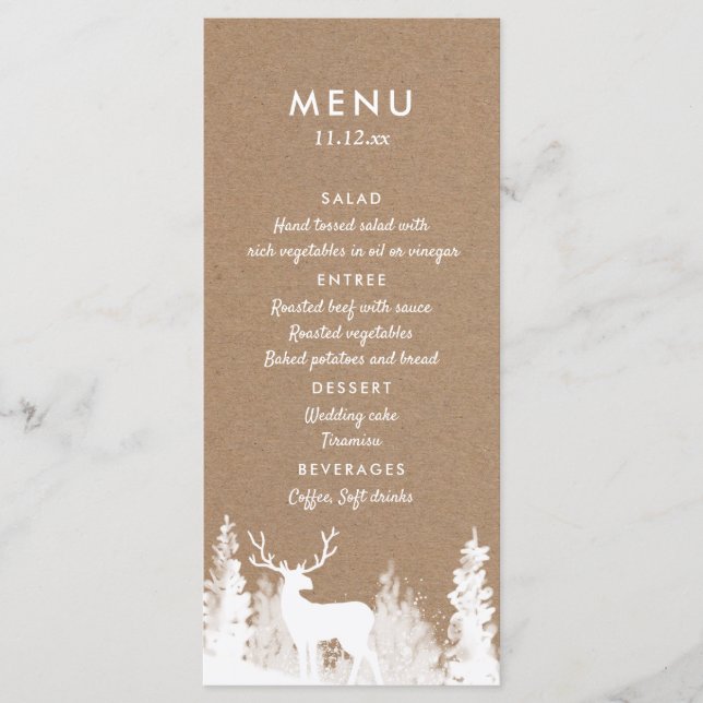 Menu de mariage de Noël cerf en papier kraft (Devant)