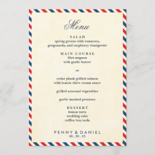 Menu de mariage de par avion