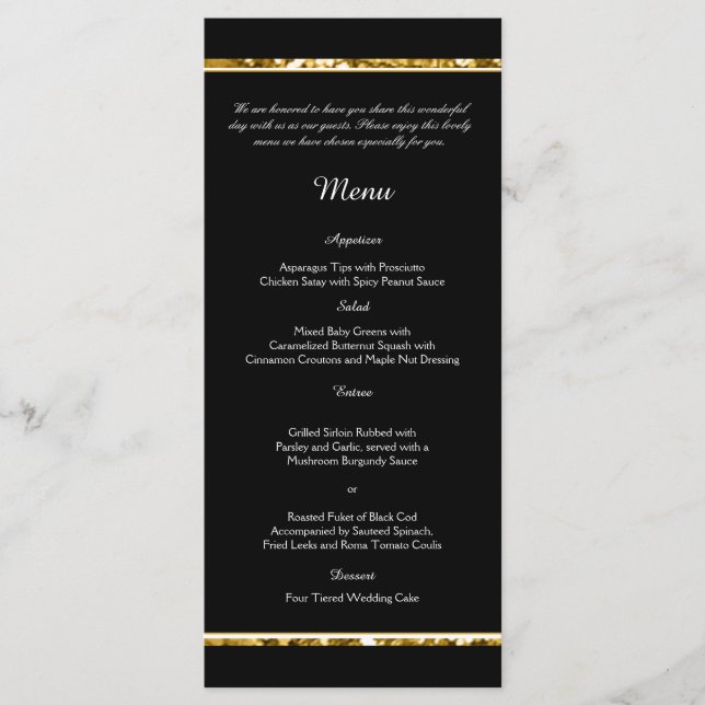 Menu de Mariage de Parties scintillant noir blanc  (Devant)