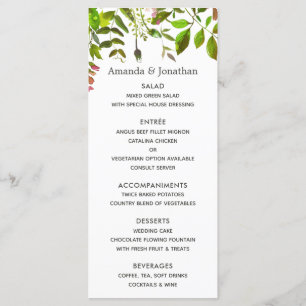 Menu de mariage de printemps à feuillage de style 