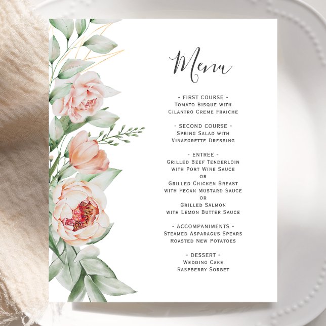 Menu de mariage de printemps floral aquarelle à bu (Créateur téléchargé)