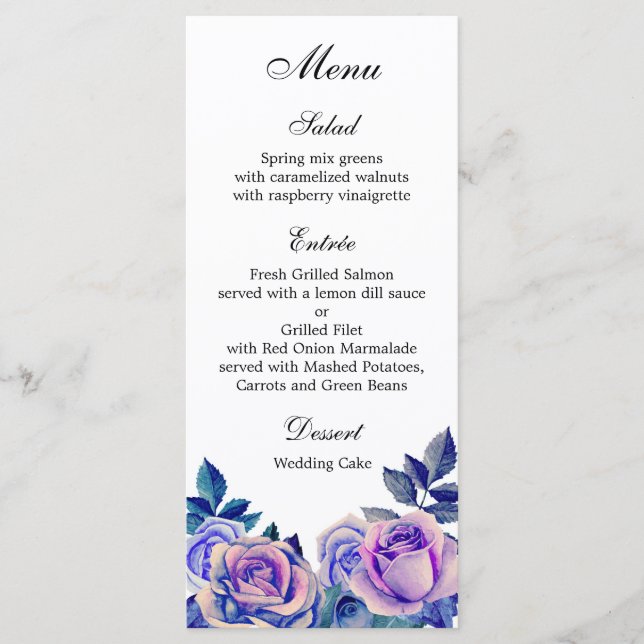 Menu de mariage de roses violettes dîner Floral me (Devant)