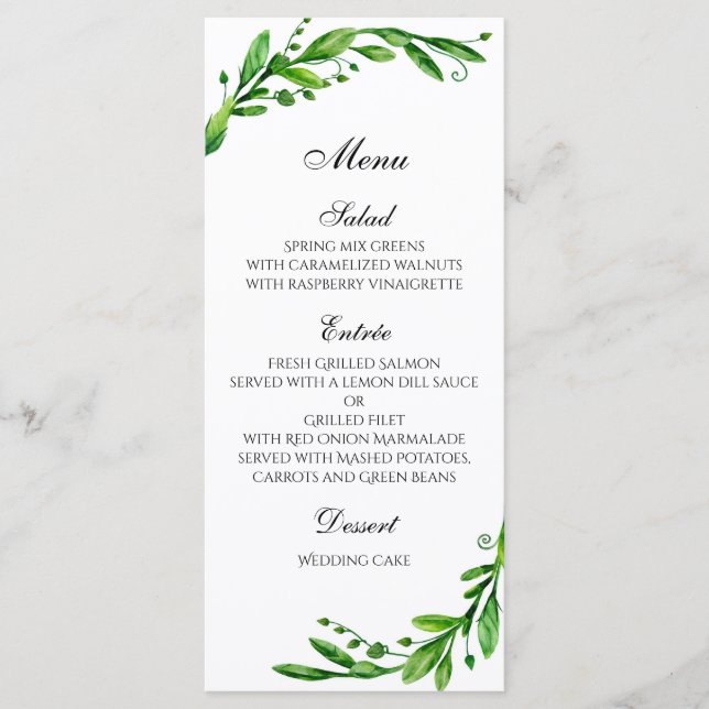 Menu de mariage d'été en plein air. Menu de dîner  (Devant)