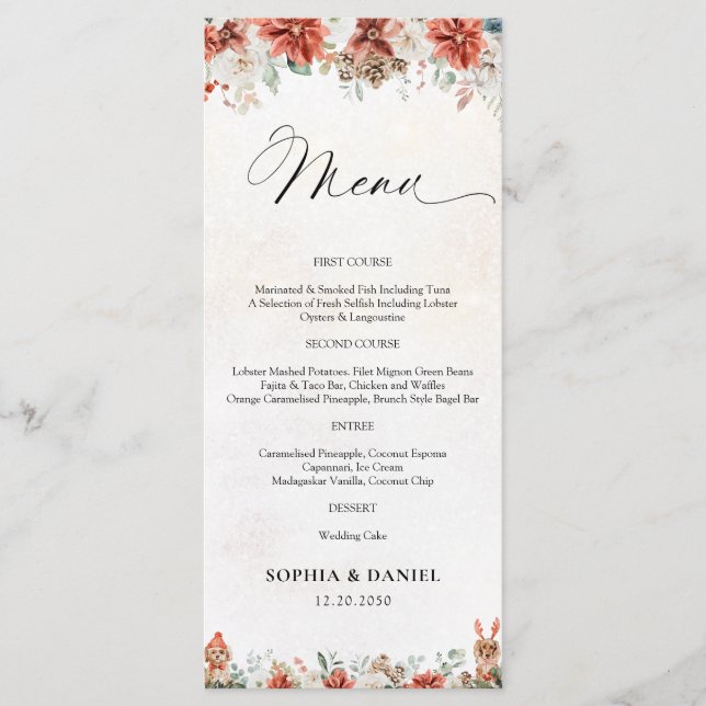 Menu de mariage d'hiver (Devant)