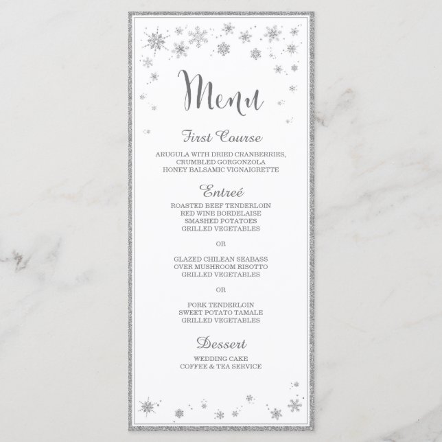 Menu de mariage d'hiver / Menu Mariage de flocon d (Devant)