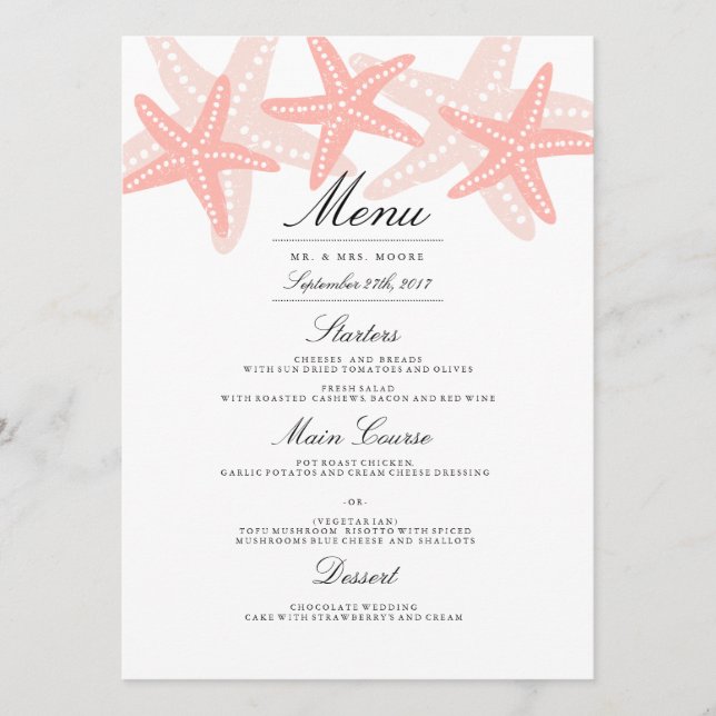 Menu de mariage dîner sur la plage aux étoiles de  (Devant)
