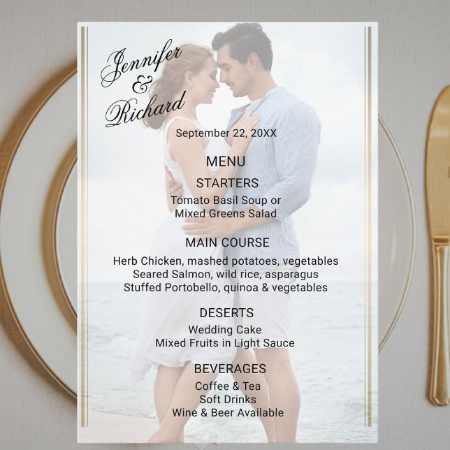 Menu de mariage double face avec photo d'élégance  (Créateur téléchargé)