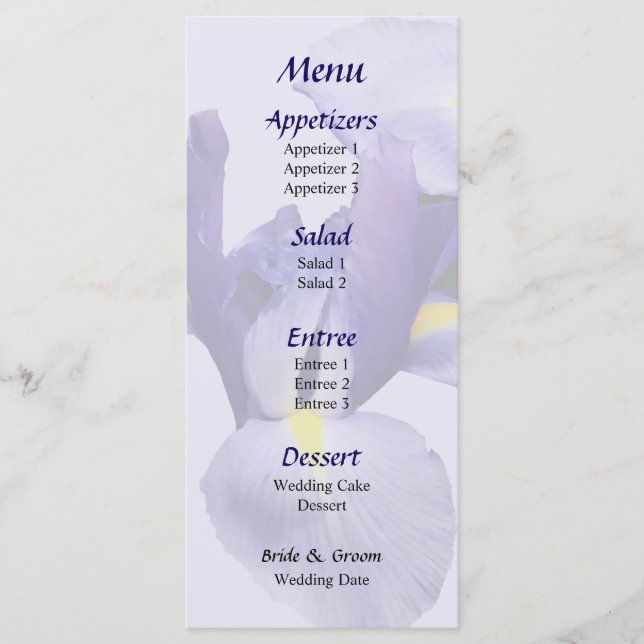 Menu de mariage du groupe des Iris japonais (Devant)