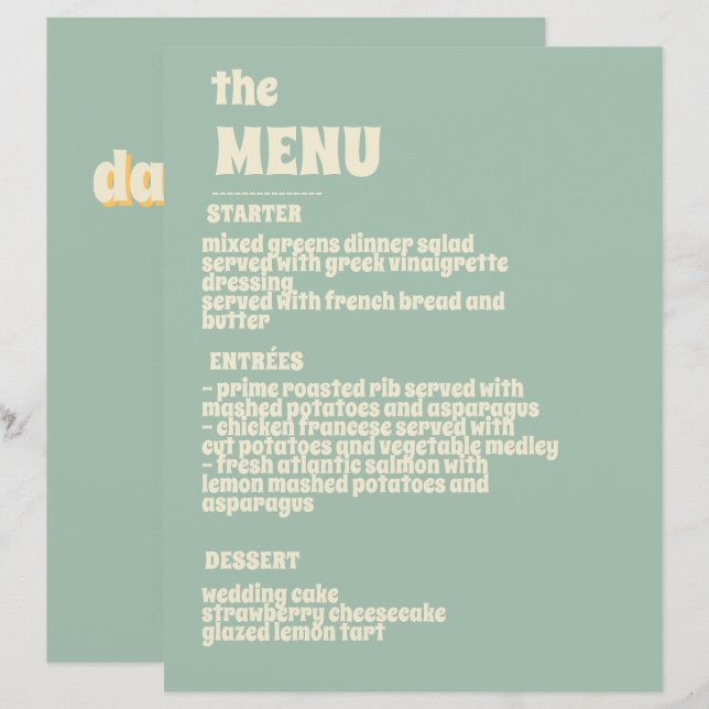 Menu de mariage du jardin botanique fleur sauvage (Devant / Derrière)