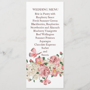 Menu de mariage du jardin floral rose papillon