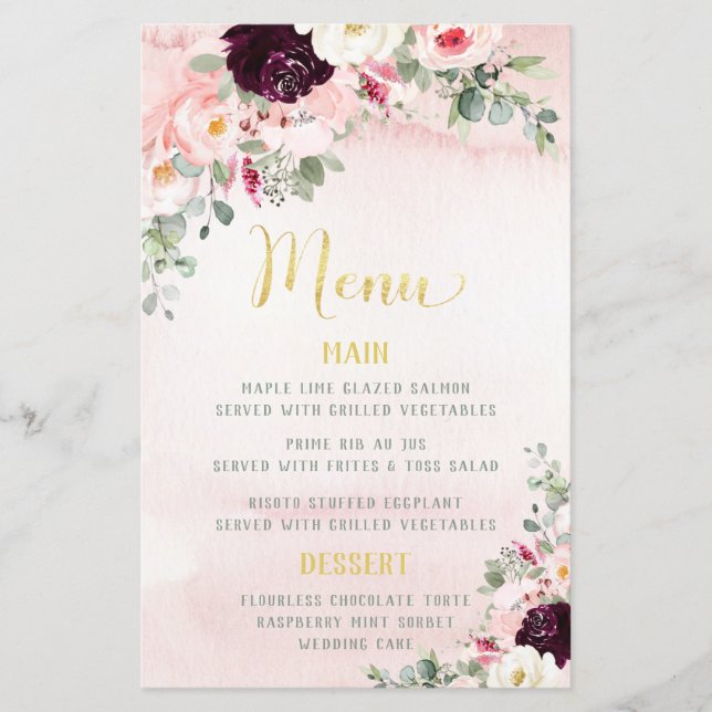 Menu de mariage du jardin rustique (Devant)