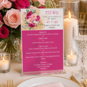 Menu de mariage éclaboussé de couleur rose chaud