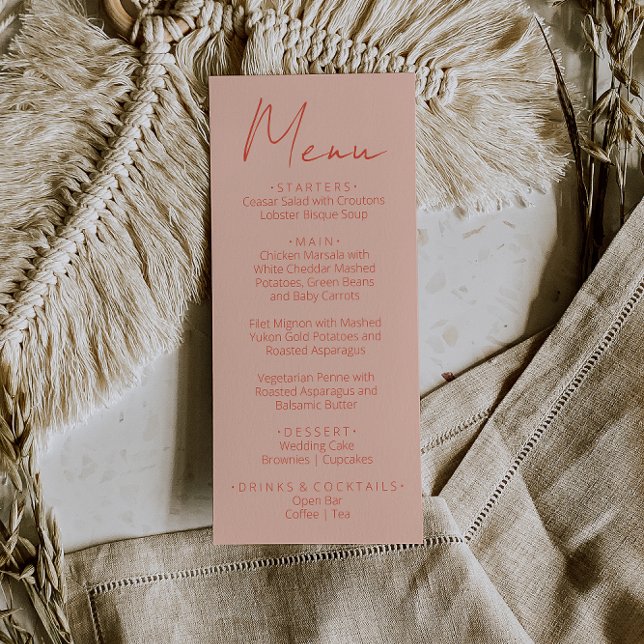 Menu de mariage écrit à la main rose orange rétro (Créateur téléchargé)