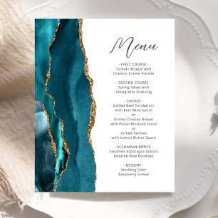 Menu de mariage écriture agate sarcelle or budget