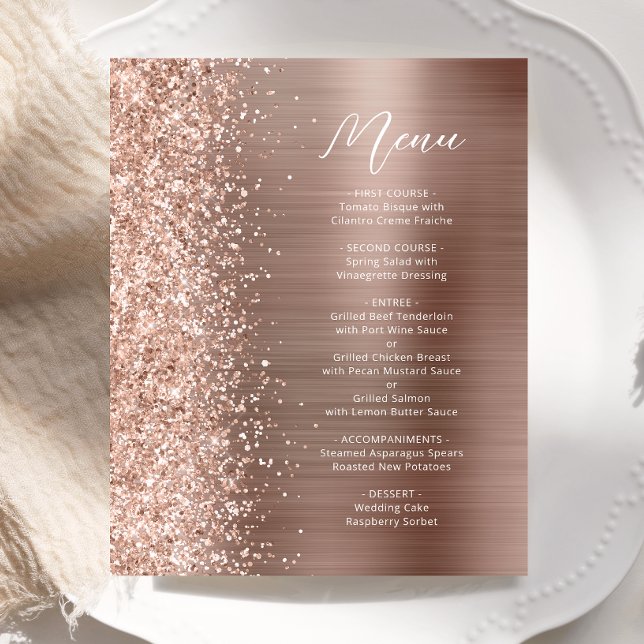 Menu de mariage écriture paillettes Glam Rose Gold (Créateur téléchargé)