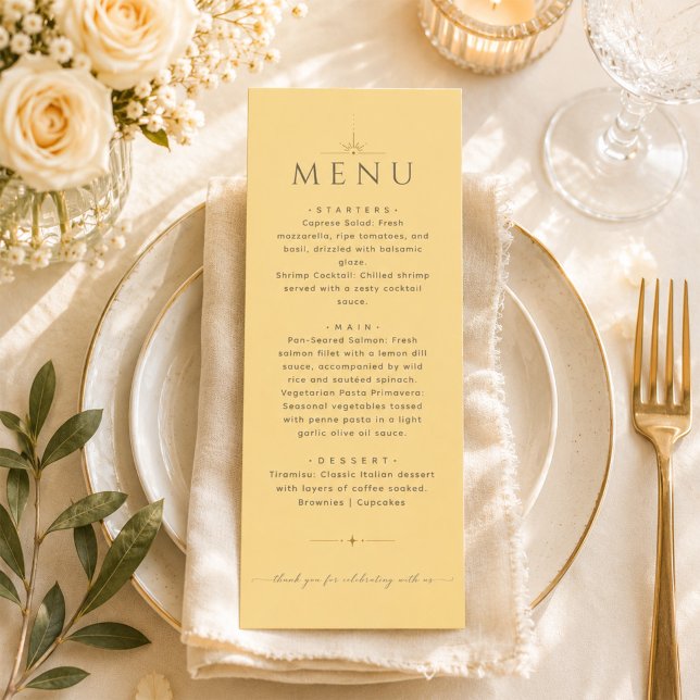Menu de mariage éditorial jaune beurre moderne (Créateur téléchargé)