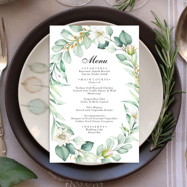 Menu de mariage élégant à la verdure d'eucalyptus (Créateur téléchargé)