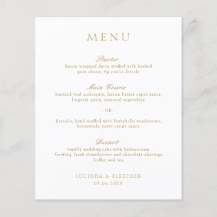 Menu de mariage élégant à l'ancienne avec or