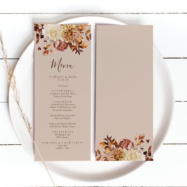 Menu de mariage élégant à l'aquarelle Terracotta a (Elegant Fall Watercolor Terracotta Floral Wedding Menu by Painted Paperie
)