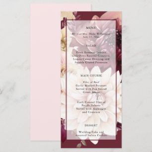 Menu de mariage élégant à monogramme rose