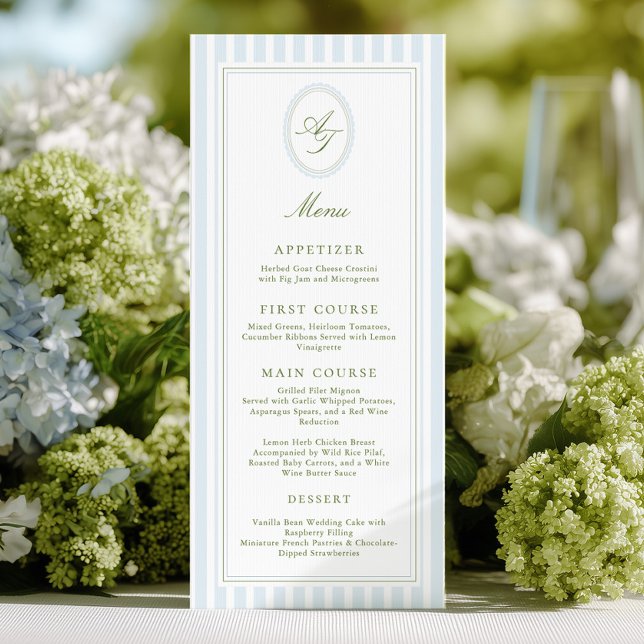 Menu de mariage élégant à rayures bleues (Créateur téléchargé)