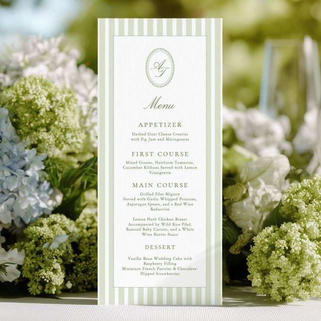 Menu de mariage élégant à rayures vertes (Créateur téléchargé)