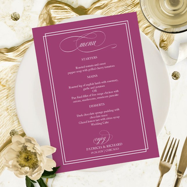 Menu de mariage élégant au cassis rose (Créateur téléchargé)