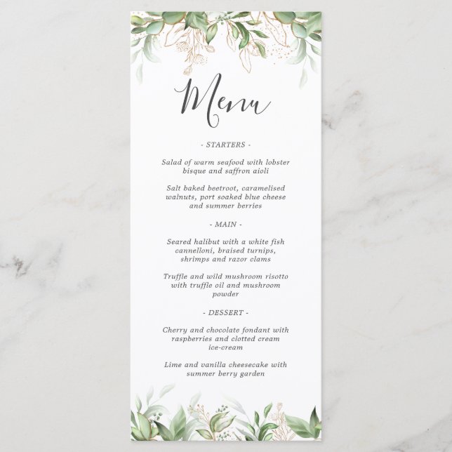 Menu de mariage élégant au eucalyptus verdoyant (Devant)