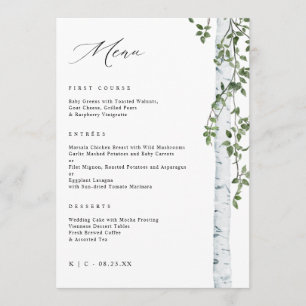 Menu de mariage élégant avec arbre de bouleau et v
