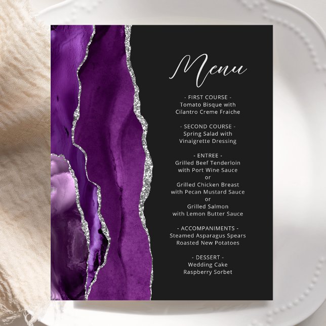 Menu de mariage élégant avec écriture argentée sur (Créateur téléchargé)