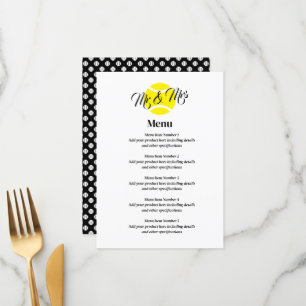 Menu de mariage élégant avec logo de balle de tenn
