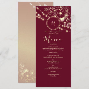 Menu de mariage élégant avec monogramme en bordeau