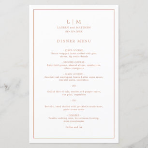 Menu de mariage élégant avec monogramme rose simpl