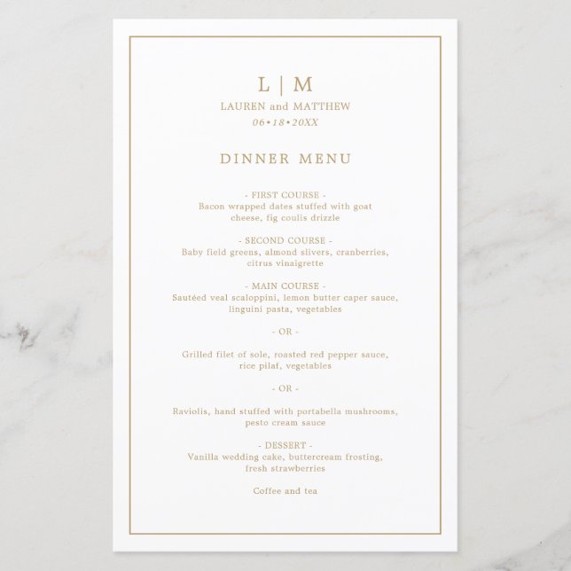 Menu de mariage élégant avec monogramme simple en  (Devant)
