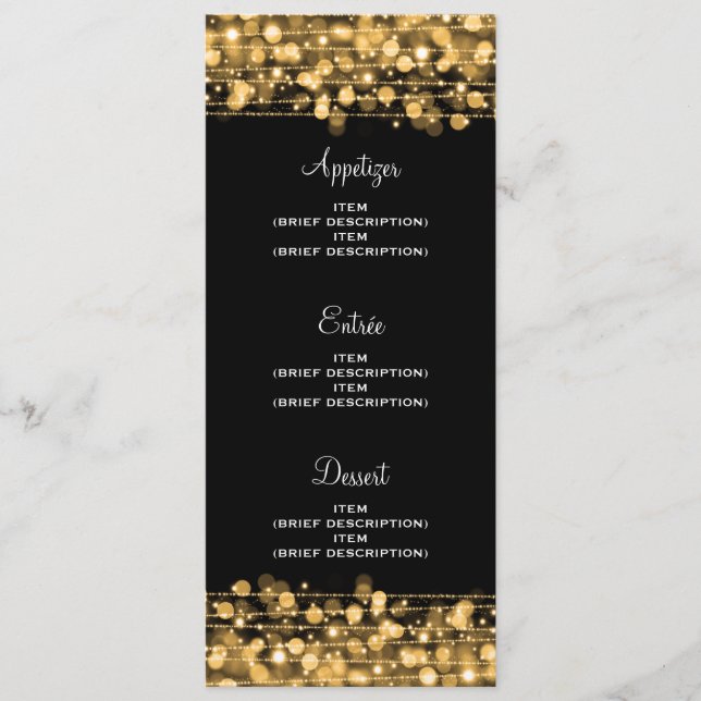 Menu de mariage élégant avec paillettes dorées (Devant)