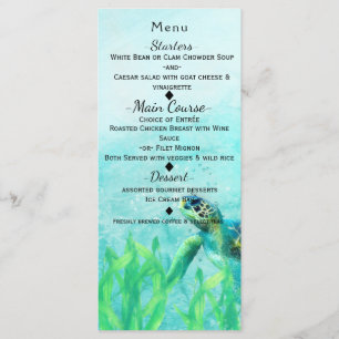 Menu de mariage élégant avec tortue de mer et art 