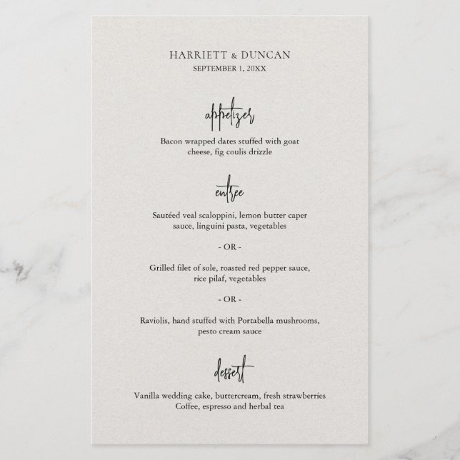 Menu de mariage élégant beige intemporel neutre (Devant)
