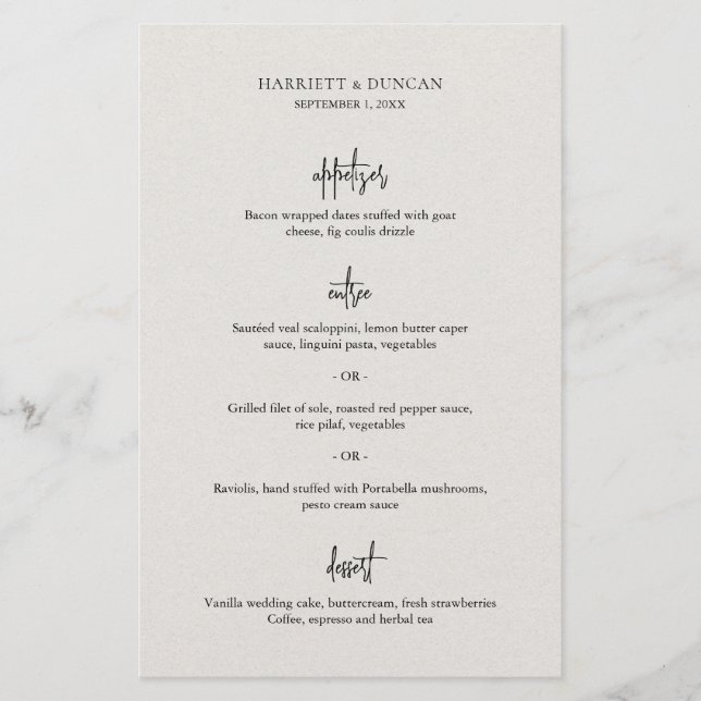 Menu de mariage élégant Beige Neutre intemporel (Devant)