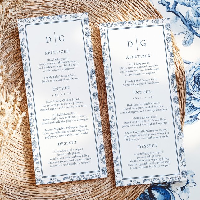 Menu de mariage élégant bleu à la chinoiserie (Créateur téléchargé)