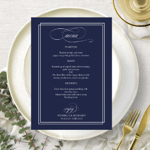 Menu de mariage élégant bleu marine