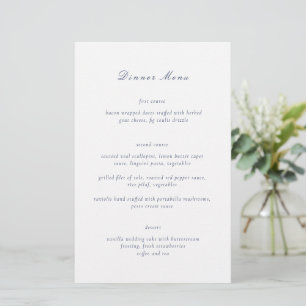 Menu de mariage élégant bleu marine propre