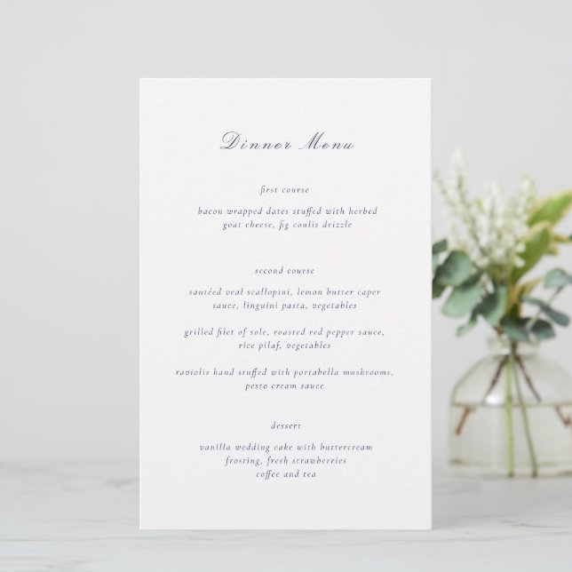 Menu de mariage élégant bleu marine propre (Debout devant)