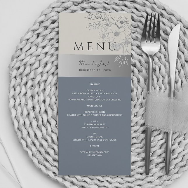 Menu de mariage élégant bleu poussiéreux (Créateur téléchargé)