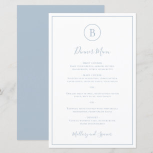 Menu de mariage élégant bleu poussiéreux tradition