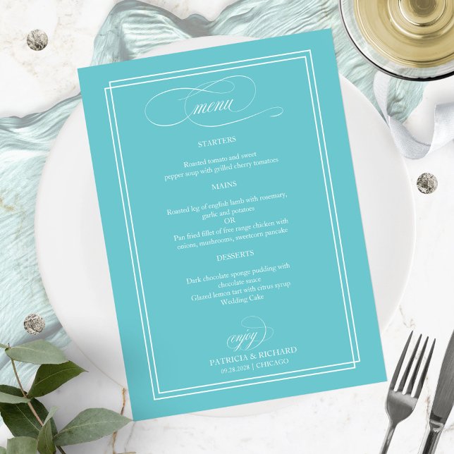 Menu de mariage élégant bleu puriste (Créateur téléchargé)