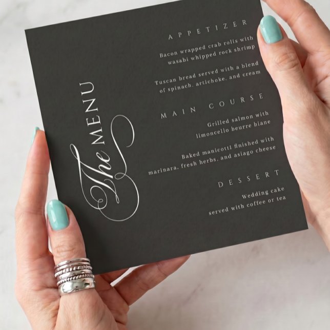 Menu de mariage élégant carré noir Calligraphie (Créateur téléchargé)