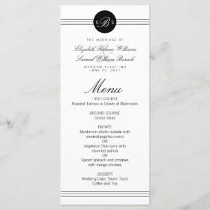 Menu de mariage élégant chic monogramme noir point