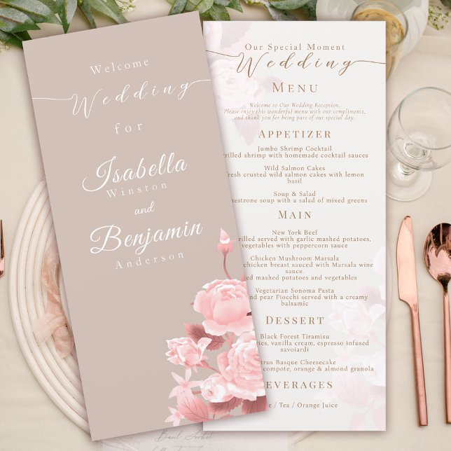 Menu de mariage élégant chic rose (Elegant Chic Rose Wedding Menu.)